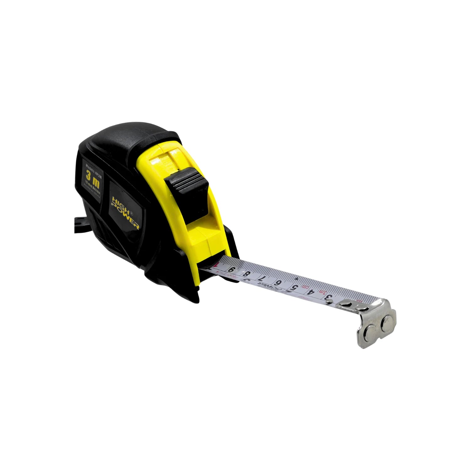 Flexómetro retráctil High Power negro y amarillo 3 metros, cinta métrica de 19mm para construcción