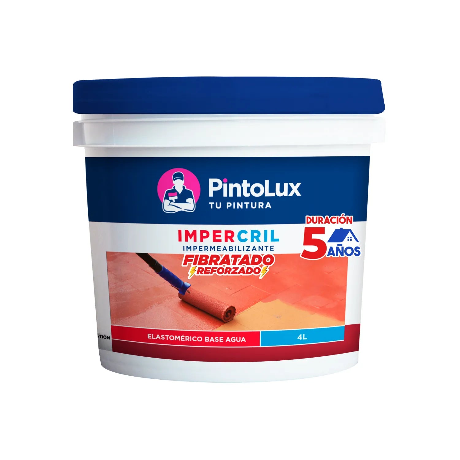 Impermeabilizante PintoLux Impercril fibratado terracota 4L, con 5 años de protección, elastomérico.