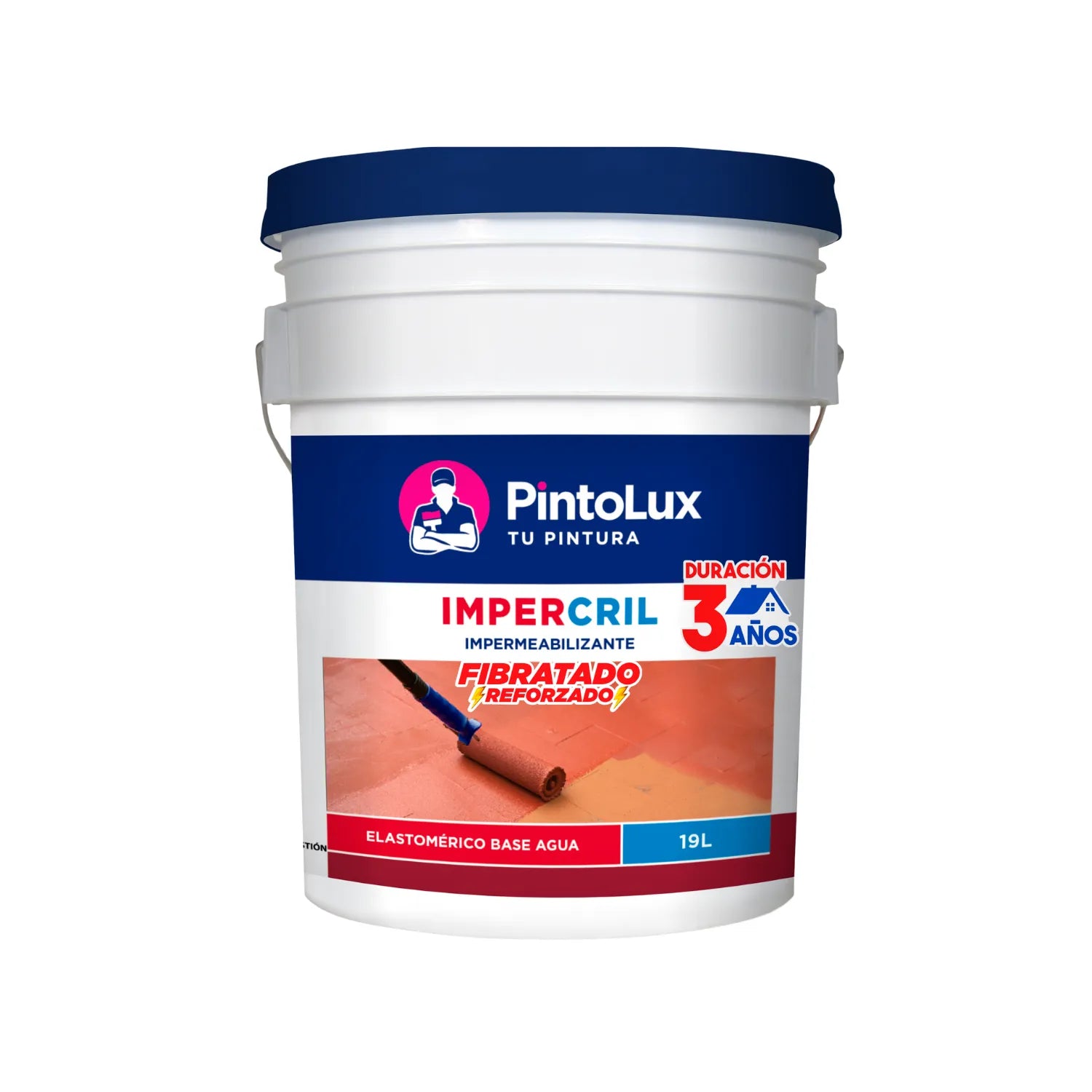 Impermeabilizante PintoLux Impercril terracota 19L fibratado reforzado, elastomérico base agua, protección 3 años
