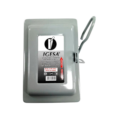 Interruptor de seguridad eléctrico Igesa IN2030 gris con palanca, 2 polos 30A 250V.