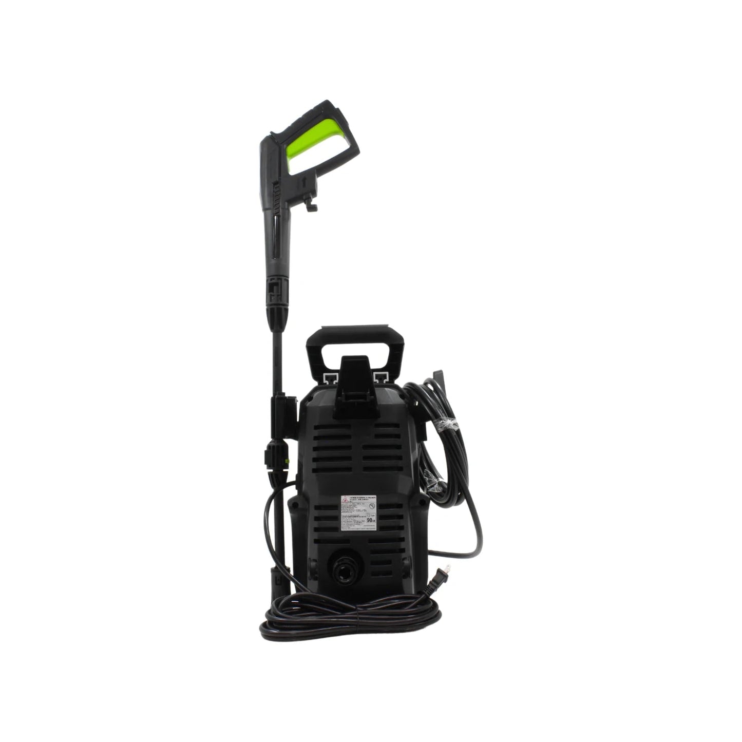 Hidrolavadora eléctrica compacta negra con pistola de gatillo verde y cable de alimentación