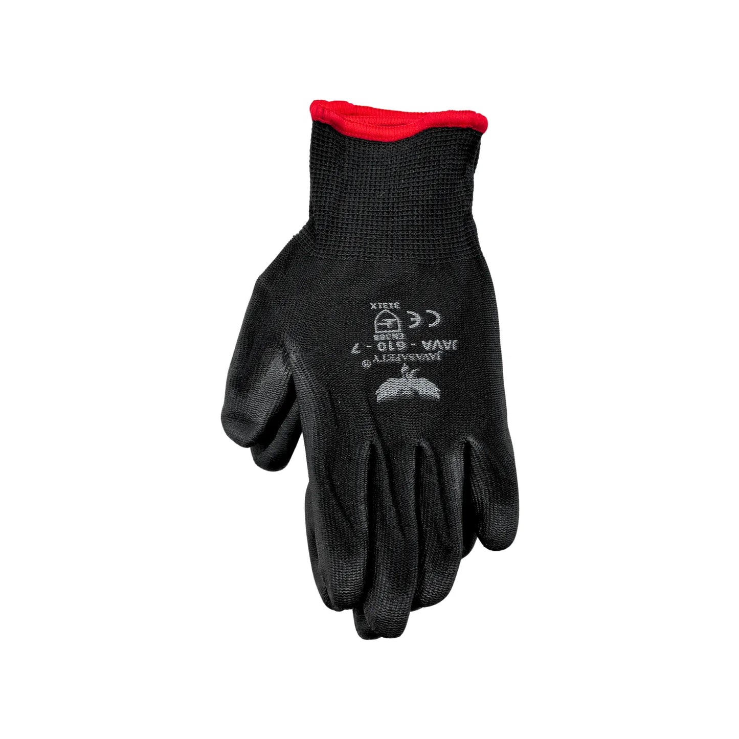 Guante de seguridad Javasafety negro con poliuretano, talla 7, antiderrapante, certificación CE EN388.