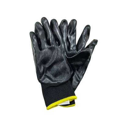Guantes de trabajo negros con nitrilo, agarre antiderrapante y puño elástico amarillo