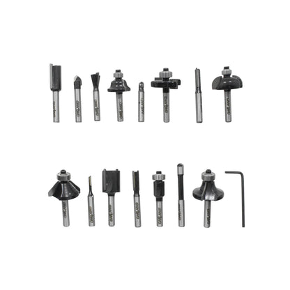 Juego de 15 fresas para rebajadora Oakland con vástago, incluye brocas para madera y llave hexagonal en estuche