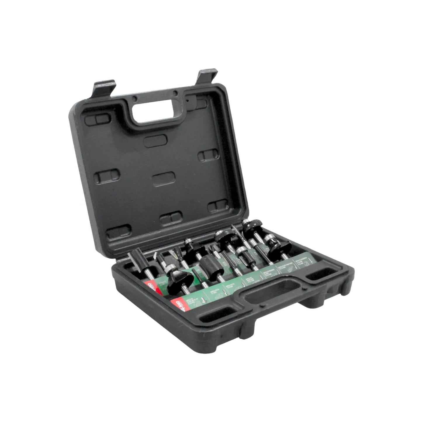 Set de 12 fresas para rebajadora con vástago de 1/4 pulgada, incluye maletín organizador de plástico negro para carpintería