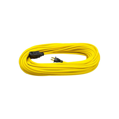 Extensión eléctrica amarilla, cable de corriente enrollado uso rudo