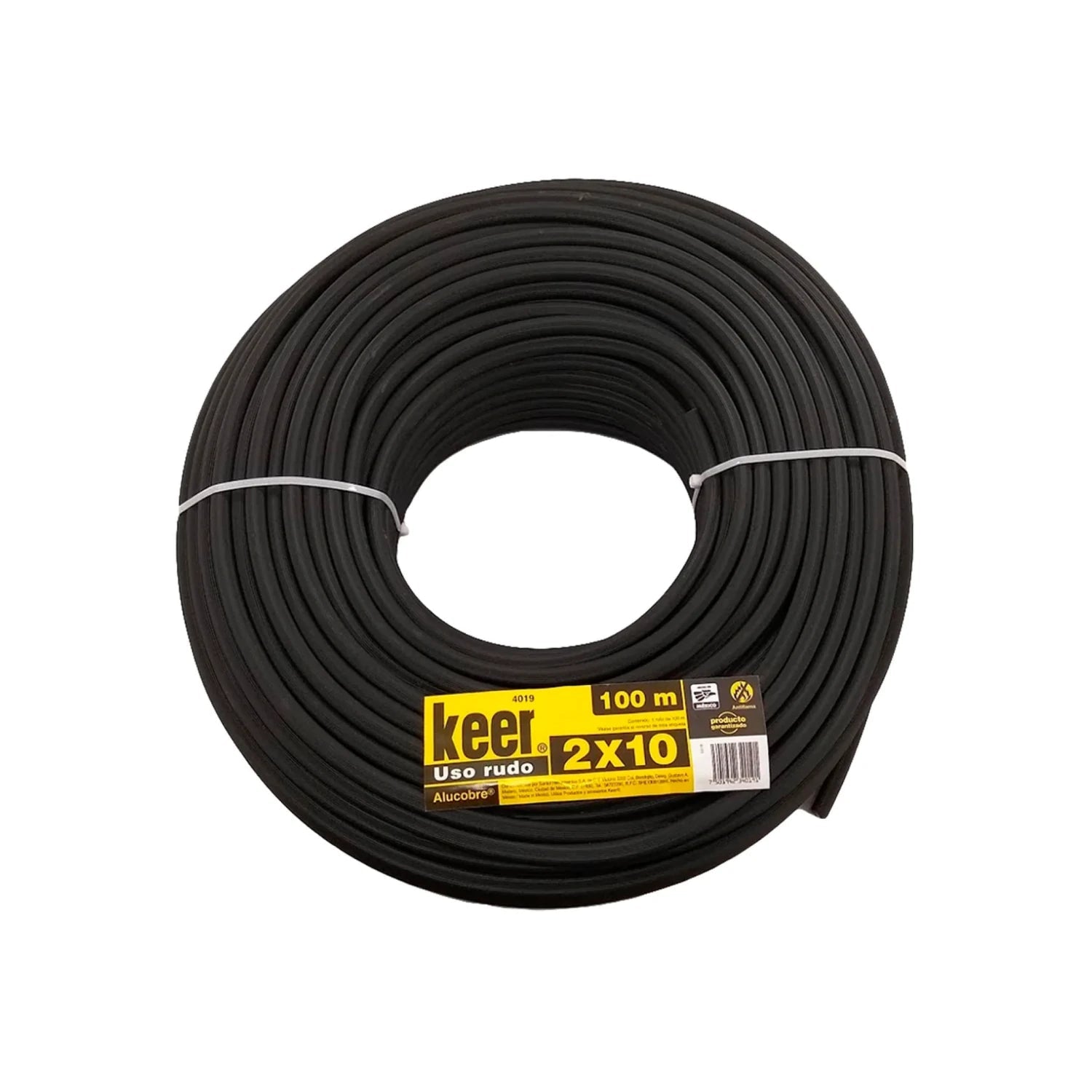 Cable uso rudo Keer 2x10 de 100 metros negro, fabricado con alucobre para instalaciones eléctricas.
