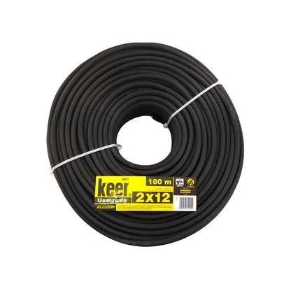 Cable eléctrico uso rudo Keer negro 2x12, 100 metros, con tecnología Alucobre y antiflama.