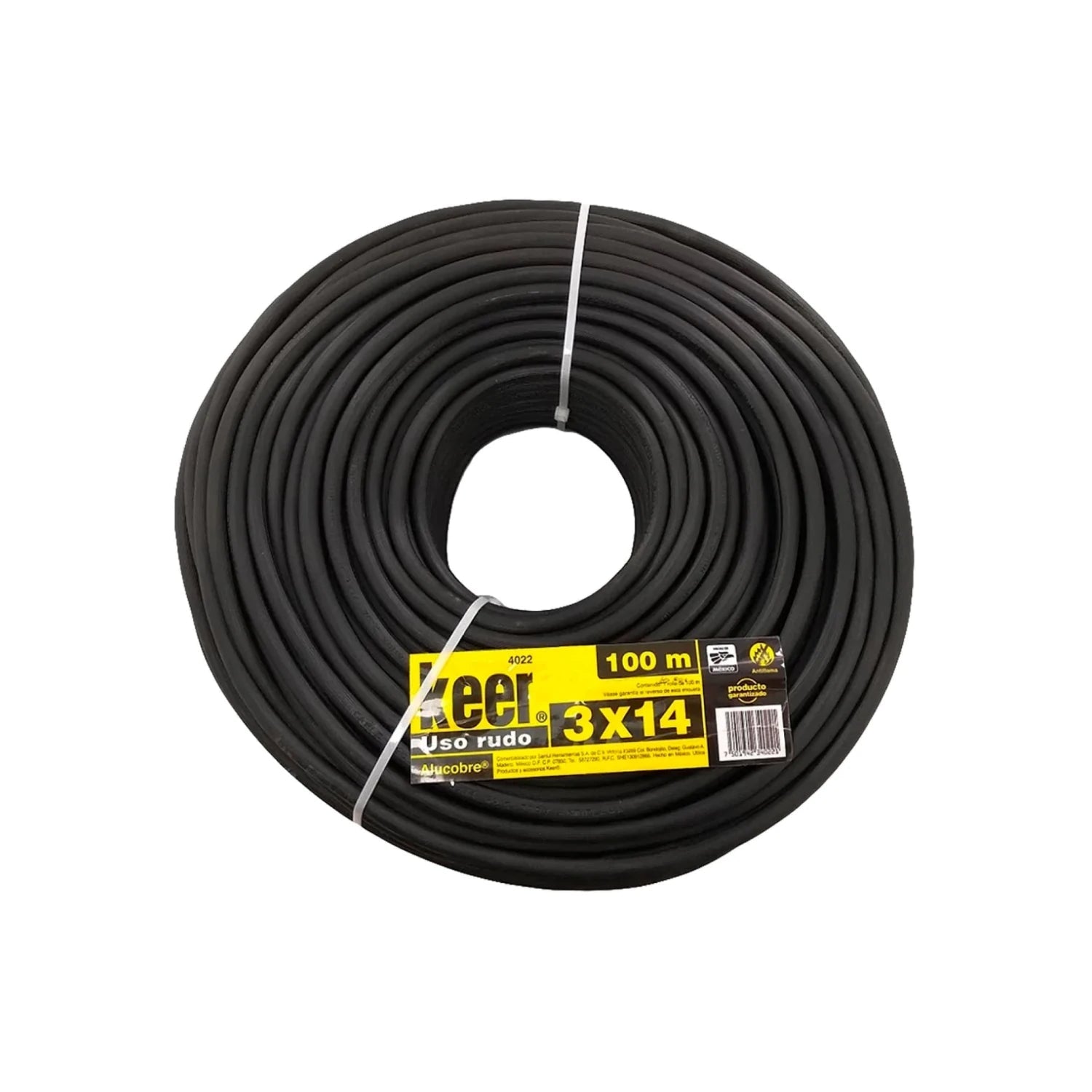 Cable eléctrico Keer uso rudo negro 3x14, rollo de 100m para instalaciones eléctricas exigentes.