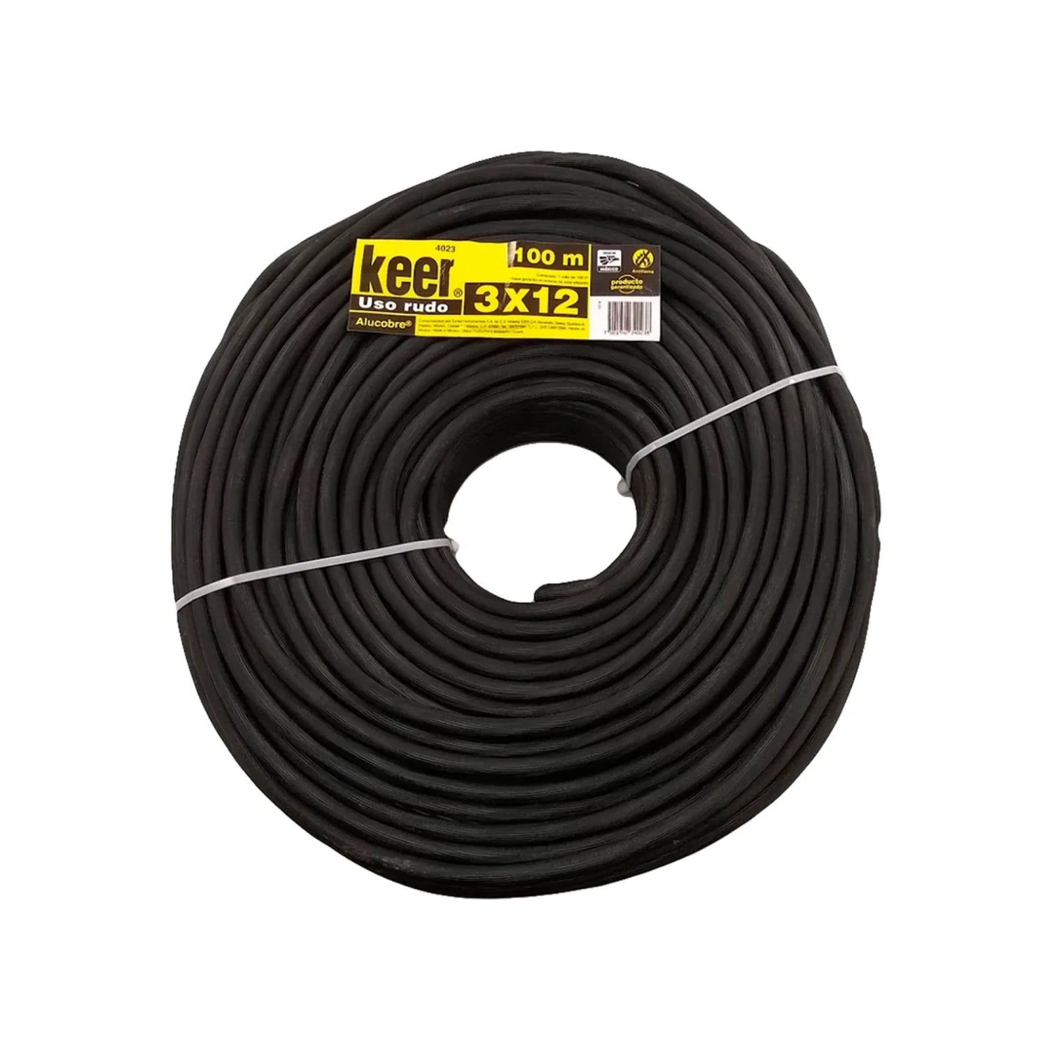 Cable eléctrico Keer uso rudo 3x12 negro, 100 metros, con conductores Alucobre para instalaciones duraderas.