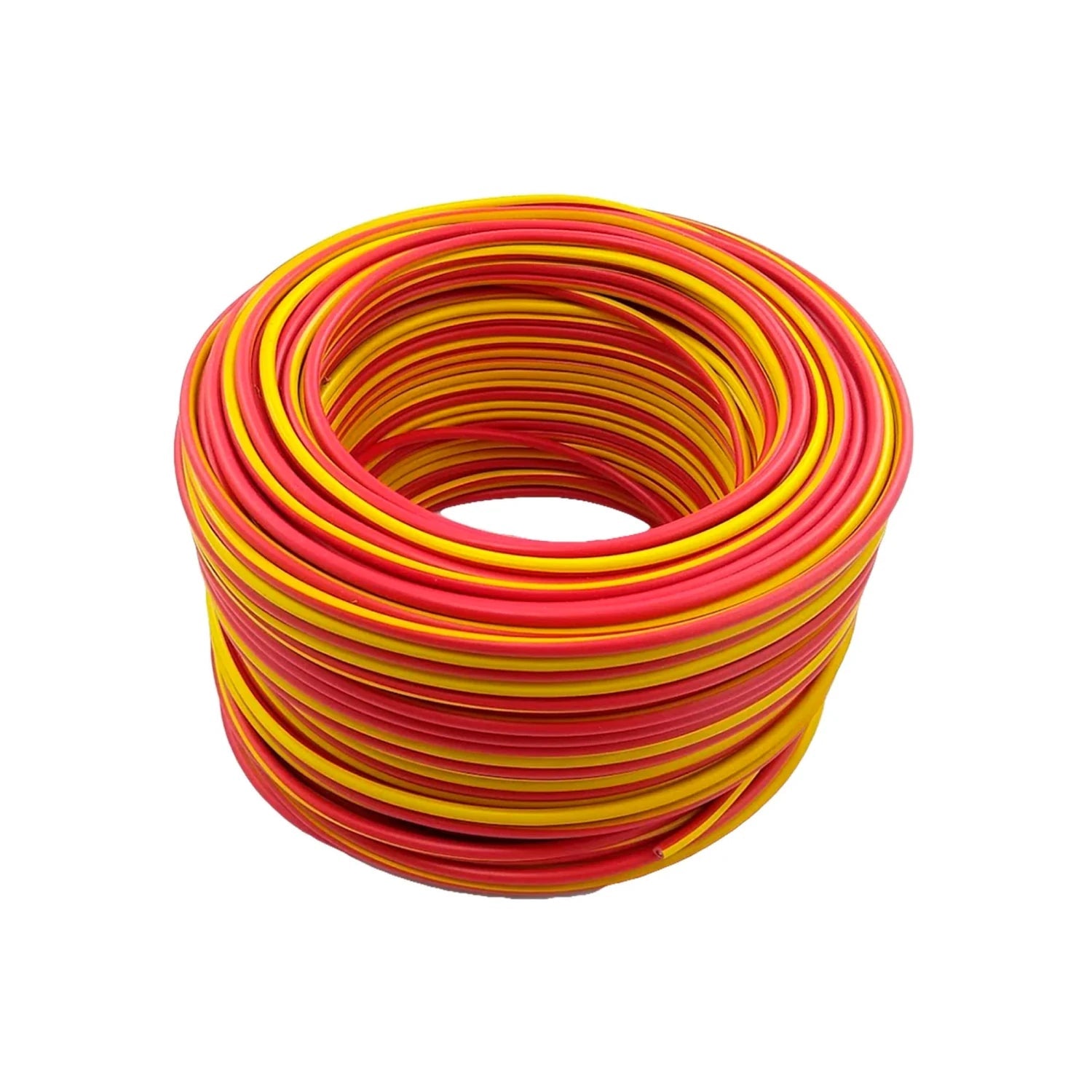 Rollo de cable eléctrico bicolor rojo y amarillo, ideal para instalaciones y conexiones