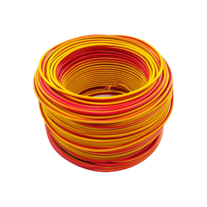 Rollo de cable eléctrico bicolor rojo y amarillo, alambre conductor para instalaciones de ferretería.