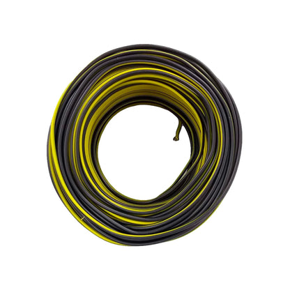 Rollo de cable eléctrico bicolor negro y amarillo, conductor para instalaciones.