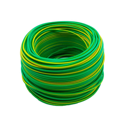 Rollo de cable eléctrico unifilar de cobre con aislamiento verde y amarillo para puesta a tierra