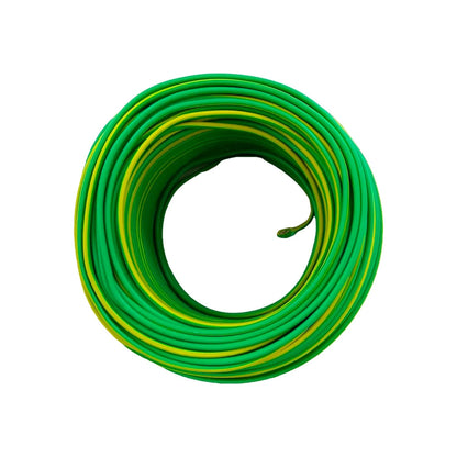 Cable eléctrico calibre #14 para toma a tierra, bicolor verde y amarillo en rollo de 100 metros