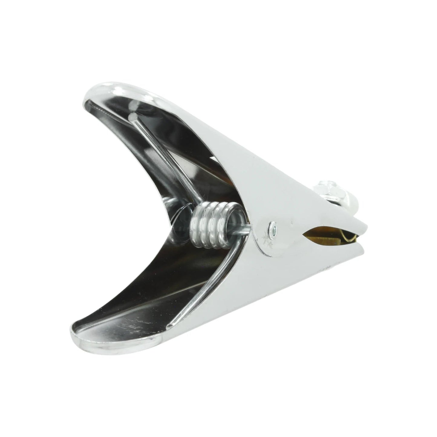 Pinza de tierra para soldadura, metálica cromada brillante, conexión a masa resistente