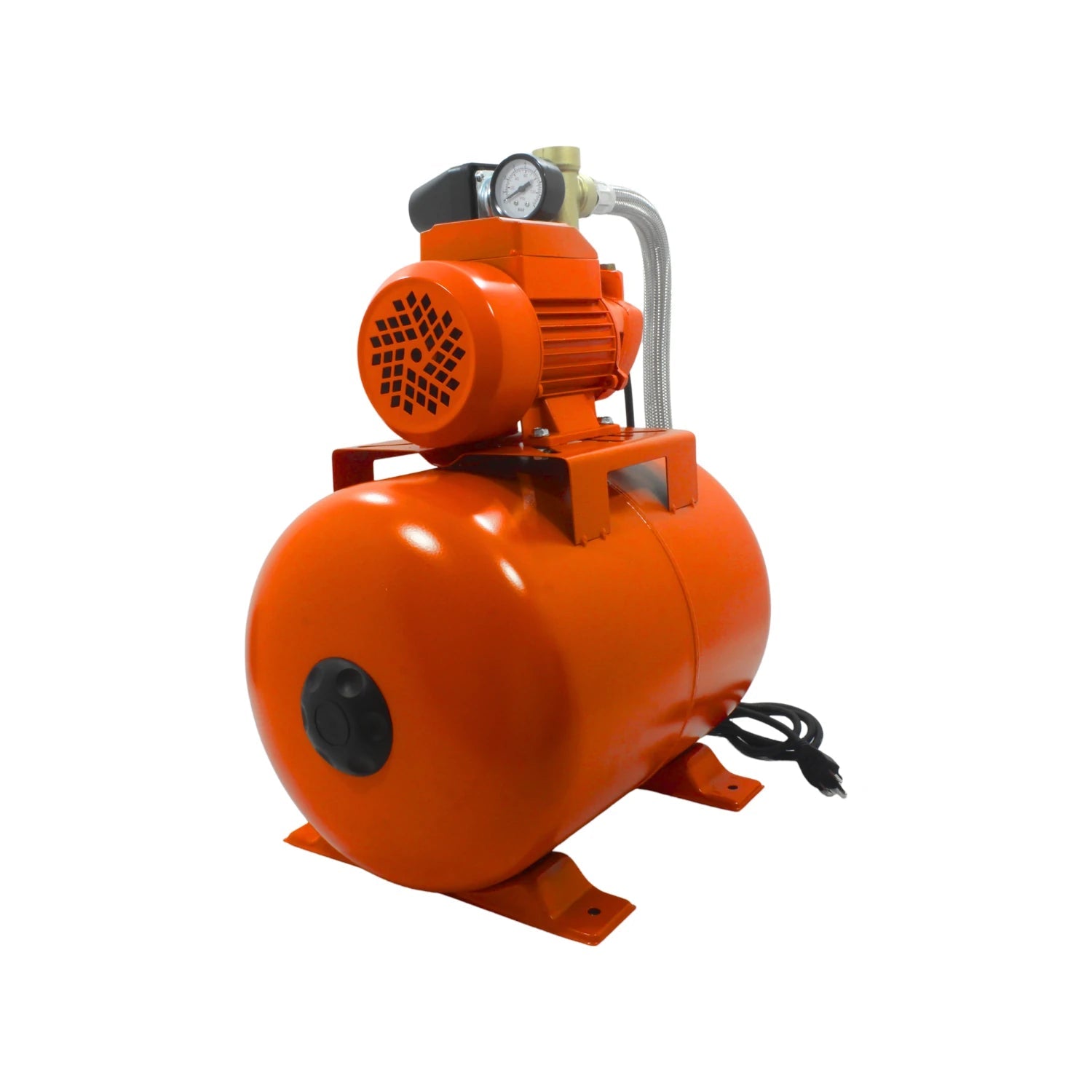 Bomba de agua hidroneumática naranja 1/2 HP con tanque de presión de 24 litros, motor y manómetro de uso doméstico