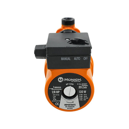 Bomba presurizadora Munich 1/6 HP 120W naranja modelo BP-120g para un servicio con selector automático manual