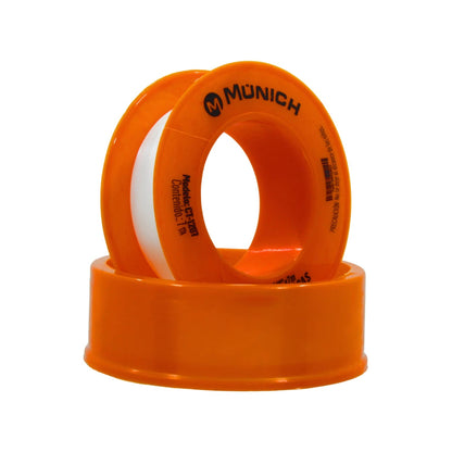 Cinta teflón Múnich CT-1207 blanca para sellar roscas de fontanería, dispensador naranja 7m