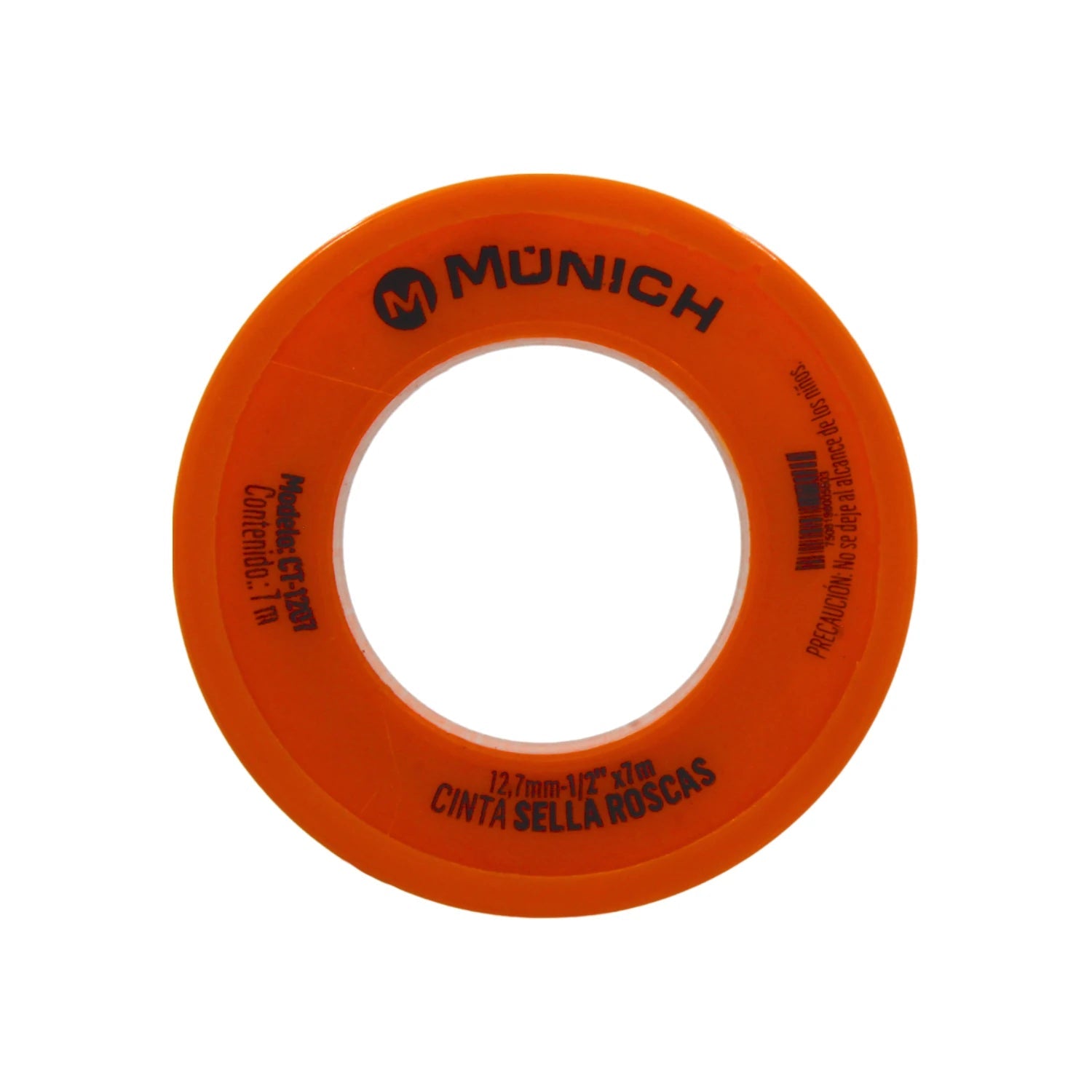 Cinta sella roscas de teflón MÜNICH CT-1207 1/2" x 7m naranja para sellar tuberías