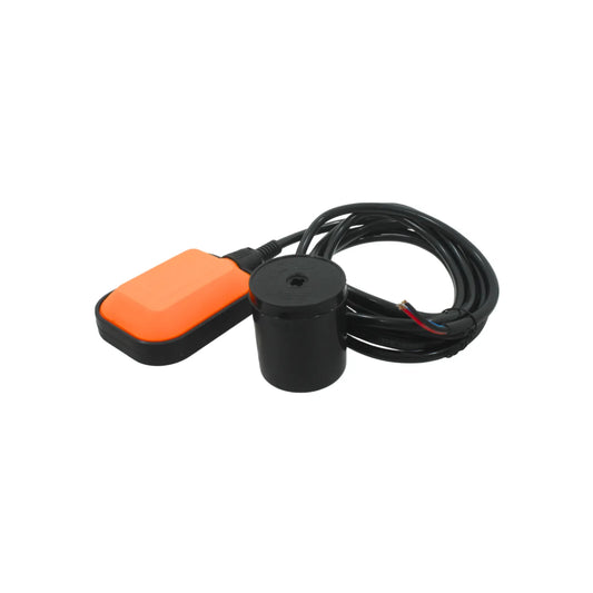 Flotador eléctrico naranja y negro con cable, sensor de nivel para bombas de agua, tanques y cisternas