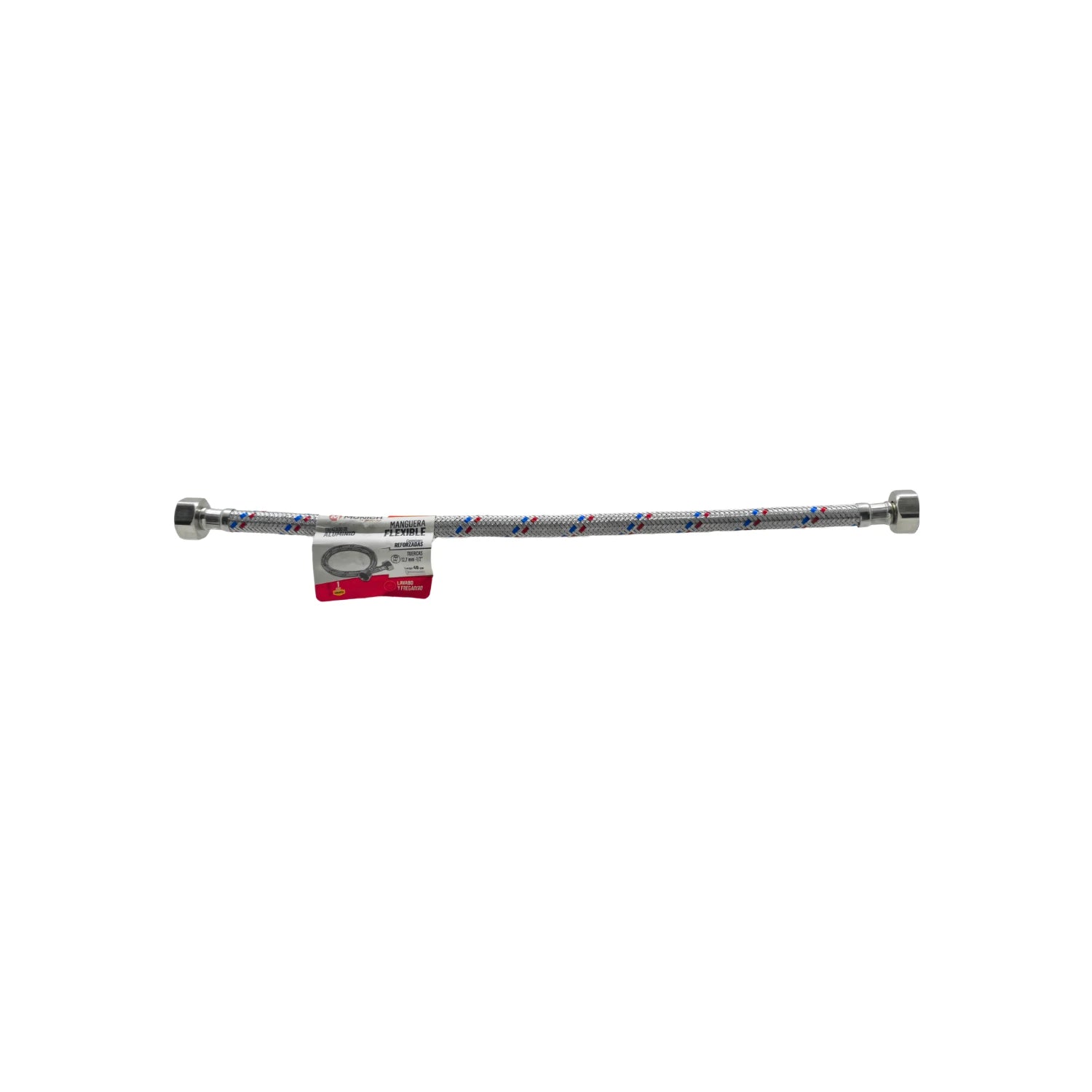 Manguera flexible Munich 40 cm para lavabo/fregadero, trenzado metálico reforzado con hilos rojos y azules