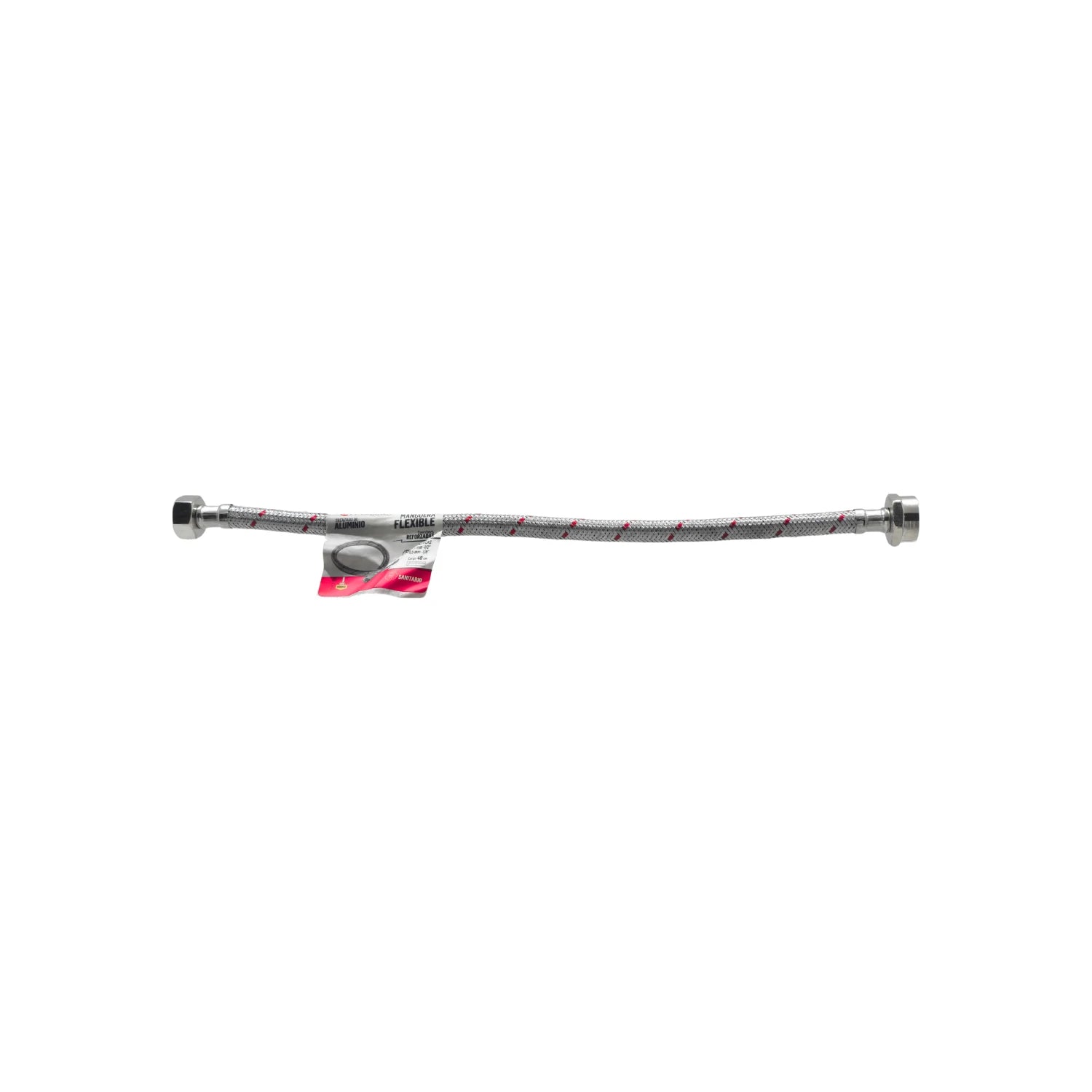 Manguera flexible de aluminio reforzada para WC, conexiones 1/2"x7/8", 40 cm, ideal para uso sanitario.