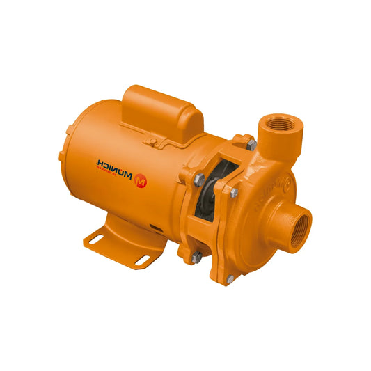 Bomba de agua centrífuga Munich color naranja con motor eléctrico para sistemas de riego y hogar.