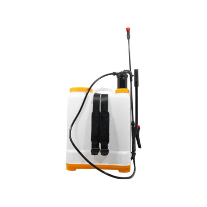 Mochila pulverizadora de espalda manual 20 litros color blanco con naranja para fumigación agrícola y jardinería