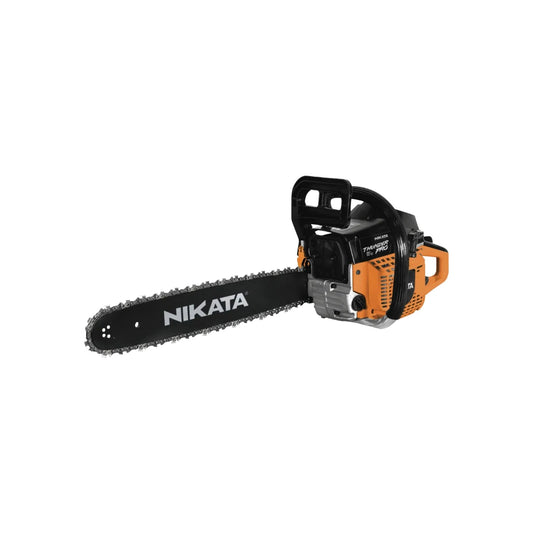 Motosierra a gasolina Nikata Thunder Pro 52cc naranja y negra para corte de árboles y madera