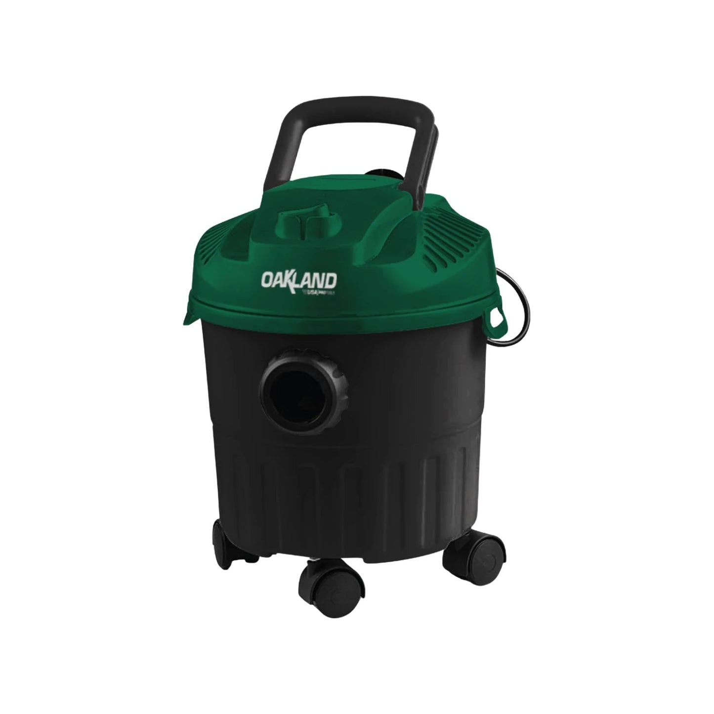 Aspiradora seco/mojado Oakland 10 litros, verde y negro con ruedas, ideal para limpieza de taller y garaje.