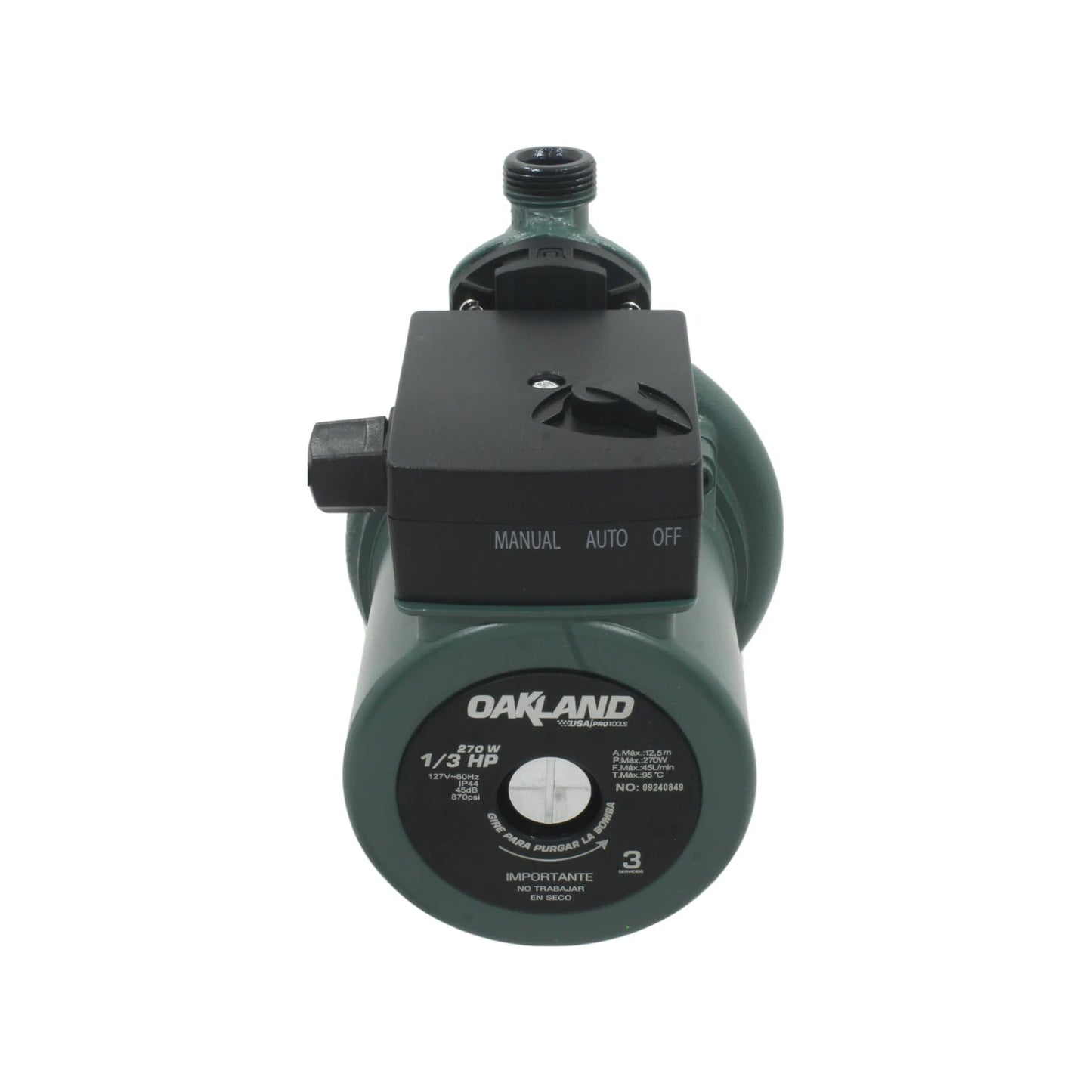 Presurizador de agua automático Oakland 1/3 HP 270W, bomba circuladora verde con control manual/auto