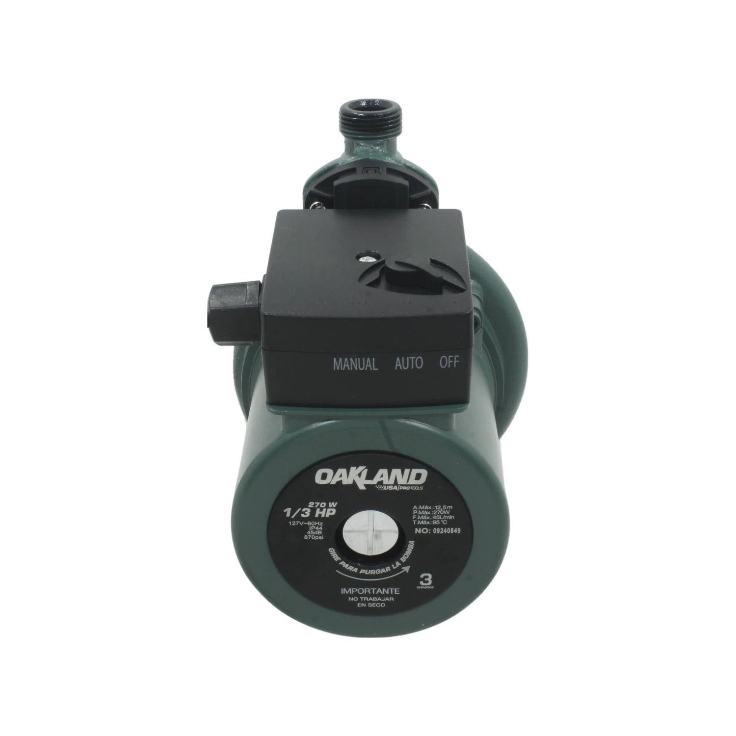 Presurizador de agua automático Oakland 1/3 HP 270W, bomba circuladora verde con control manual/auto