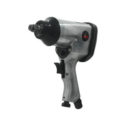 Llave de impacto neumática Dr Kand plateada para aflojar y apretar tuercas con selector F-R en taller.