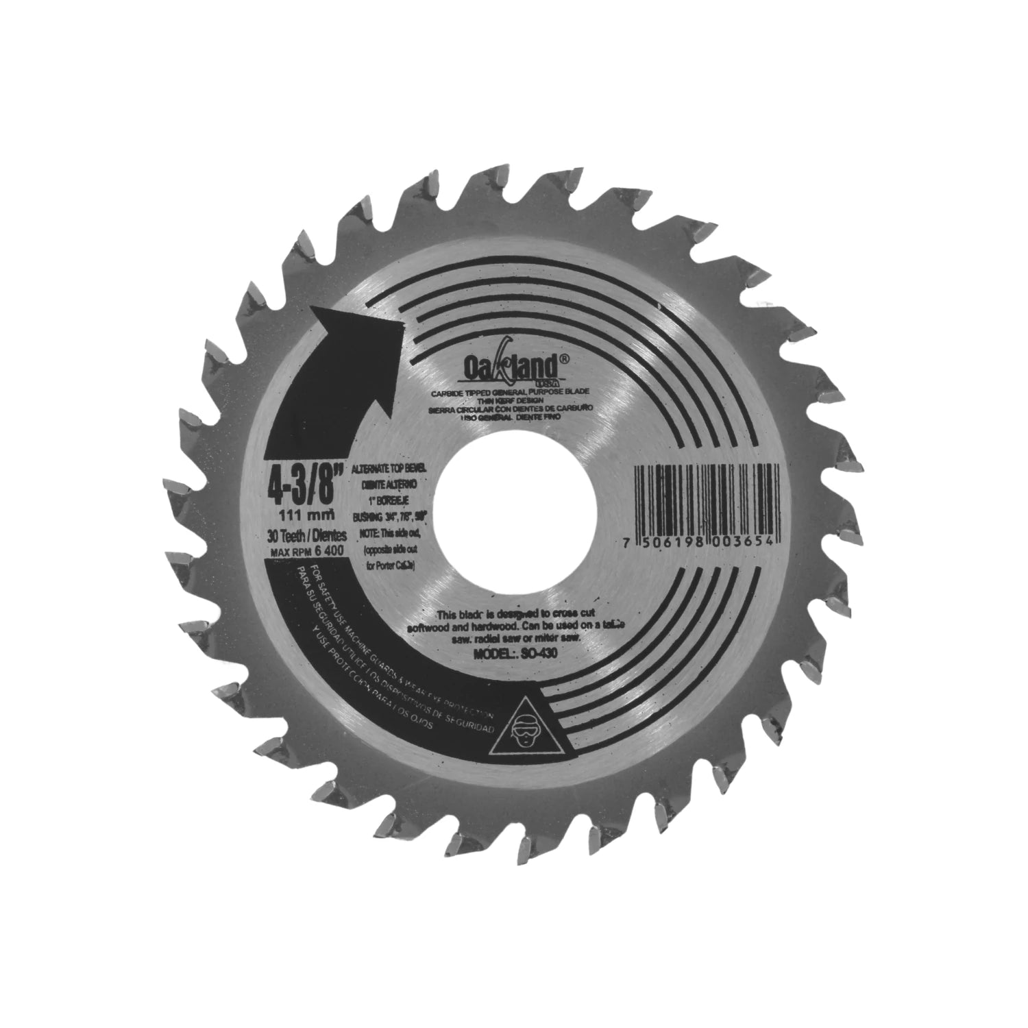 Disco sierra circular Oakland 4-3/8" 30 dientes carburo para corte de madera general SO-430
