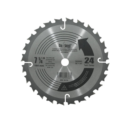 Disco sierra circular Oakland 7 1/4" de 24 dientes de carburo, eje 5/8" universal