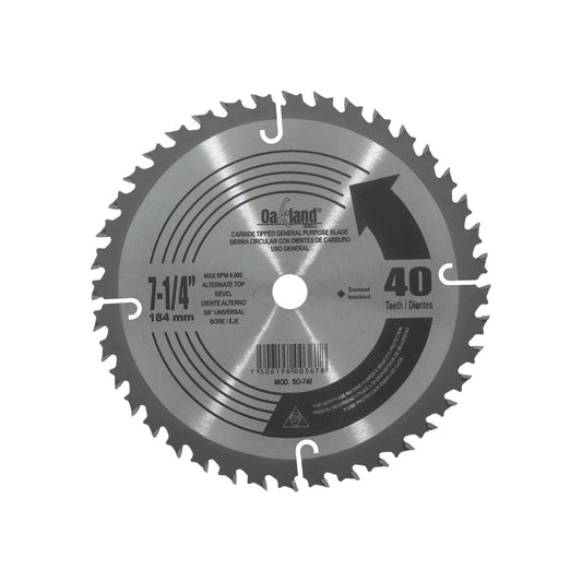 Disco sierra circular Oakland 7-1/4" 40 dientes de carburo, eje 5/8" universal, para uso general