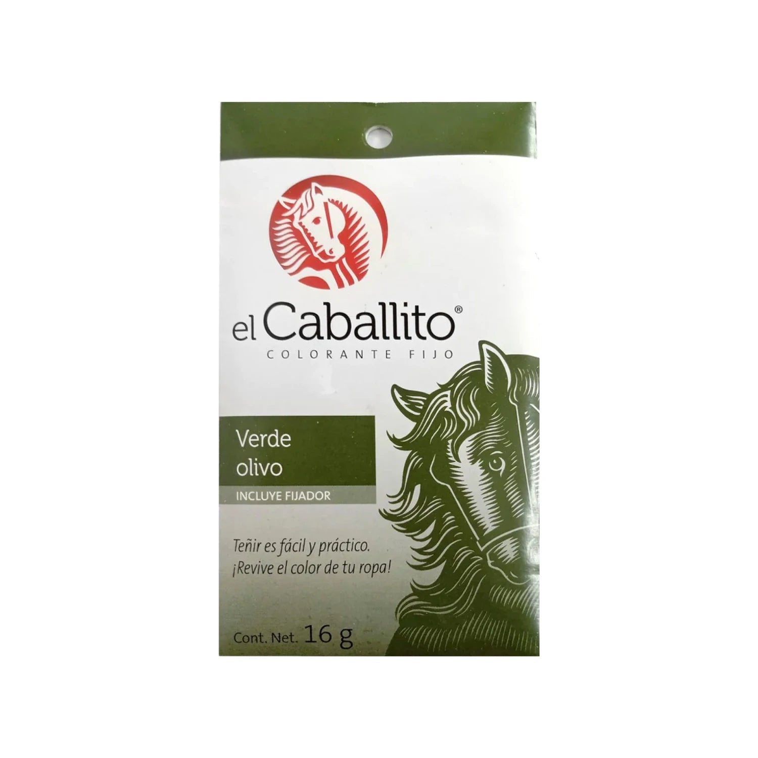 Colorante textil Caballito verde olivo 16g con fijador para ropa y tejidos