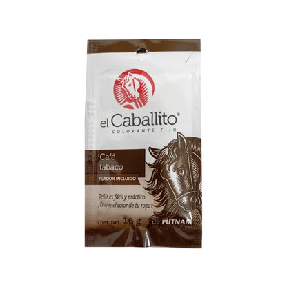 Colorante de tela Caballito café tabaco 16g, tinte fijo para ropa con fijador incluido, revive el color