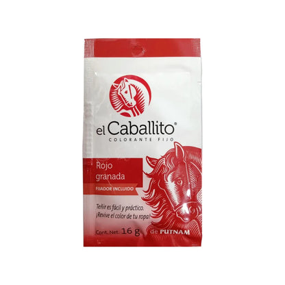 Colorante fijo El Caballito rojo granada 16g con fijador para teñir y revivir ropa.