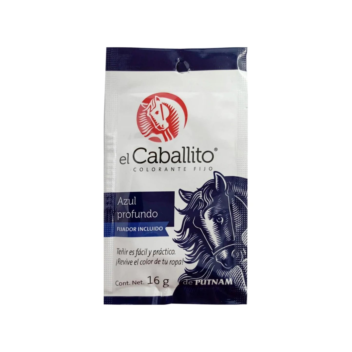 Colorante fijo El Caballito azul profundo 16g con fijador para teñir y revivir el color de la ropa