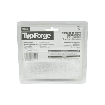 Candado 50 mm gancho corto plata 2 piezas Top Forge PF0148