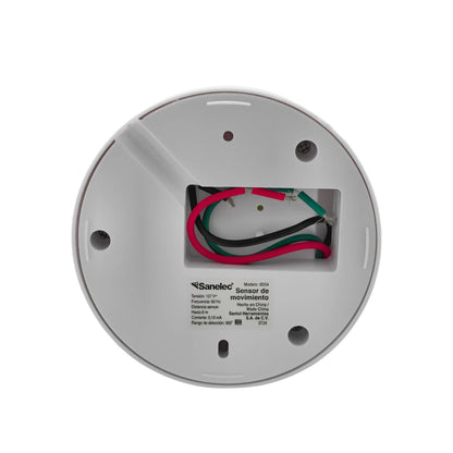 Vista trasera sensor de movimiento Sanelec 0054 blanco para techo, cables de conexión, 360 grados