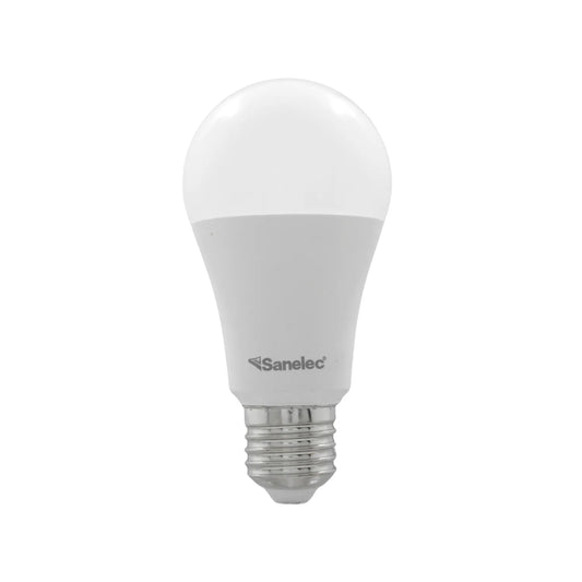 Foco LED Sanelec de luz blanca con base E27 estándar para ahorro de energía en iluminación de interiores