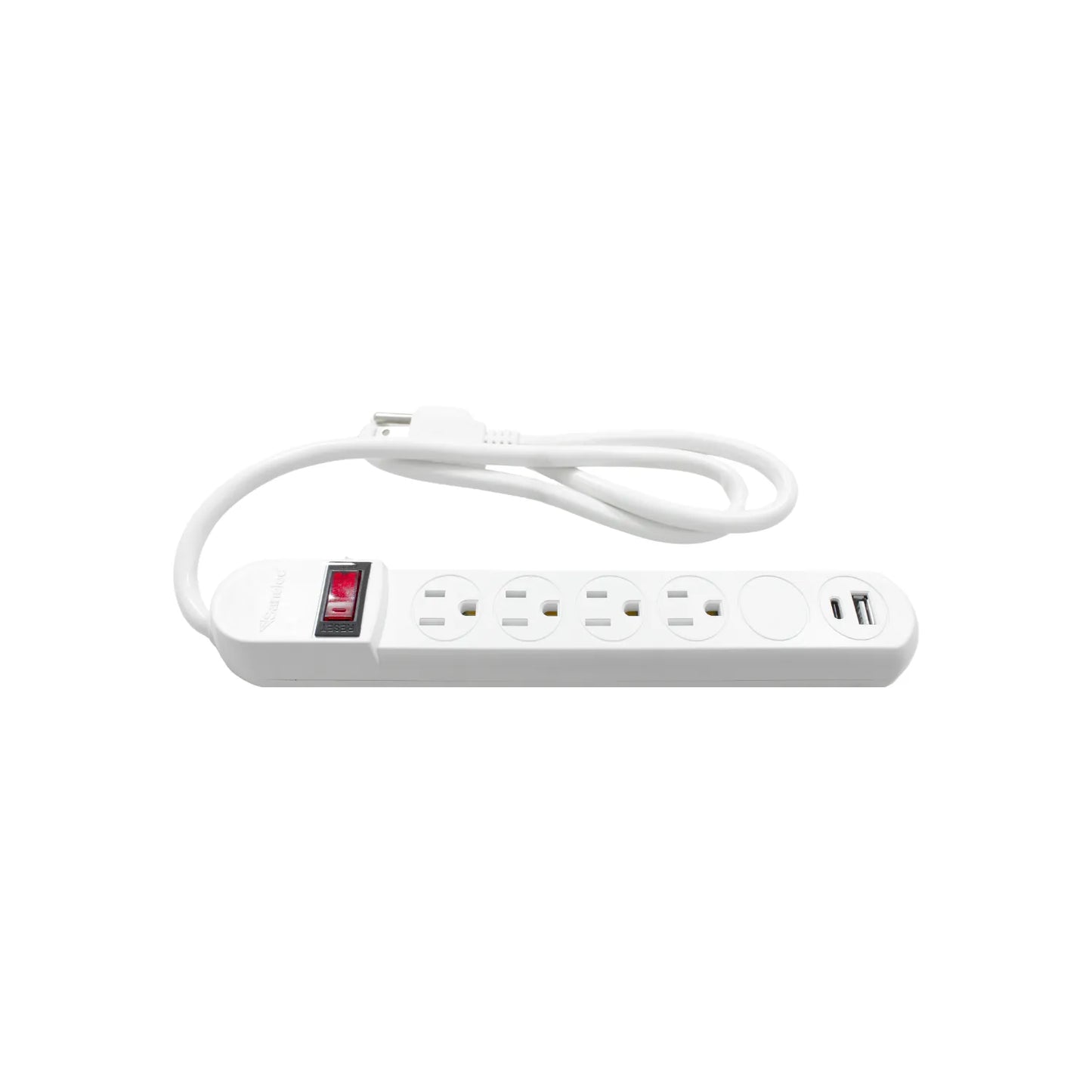 Multicontacto blanco Sandee 4 tomas AC con puertos USB y USB-C supresor de picos