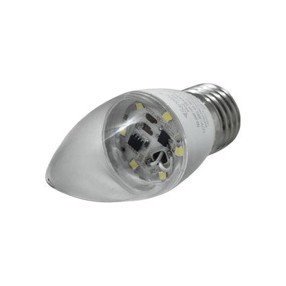 Bombilla LED Sanelec tipo vela 4W luz fría, transparente, con base de rosca E12. Ahorro energético.