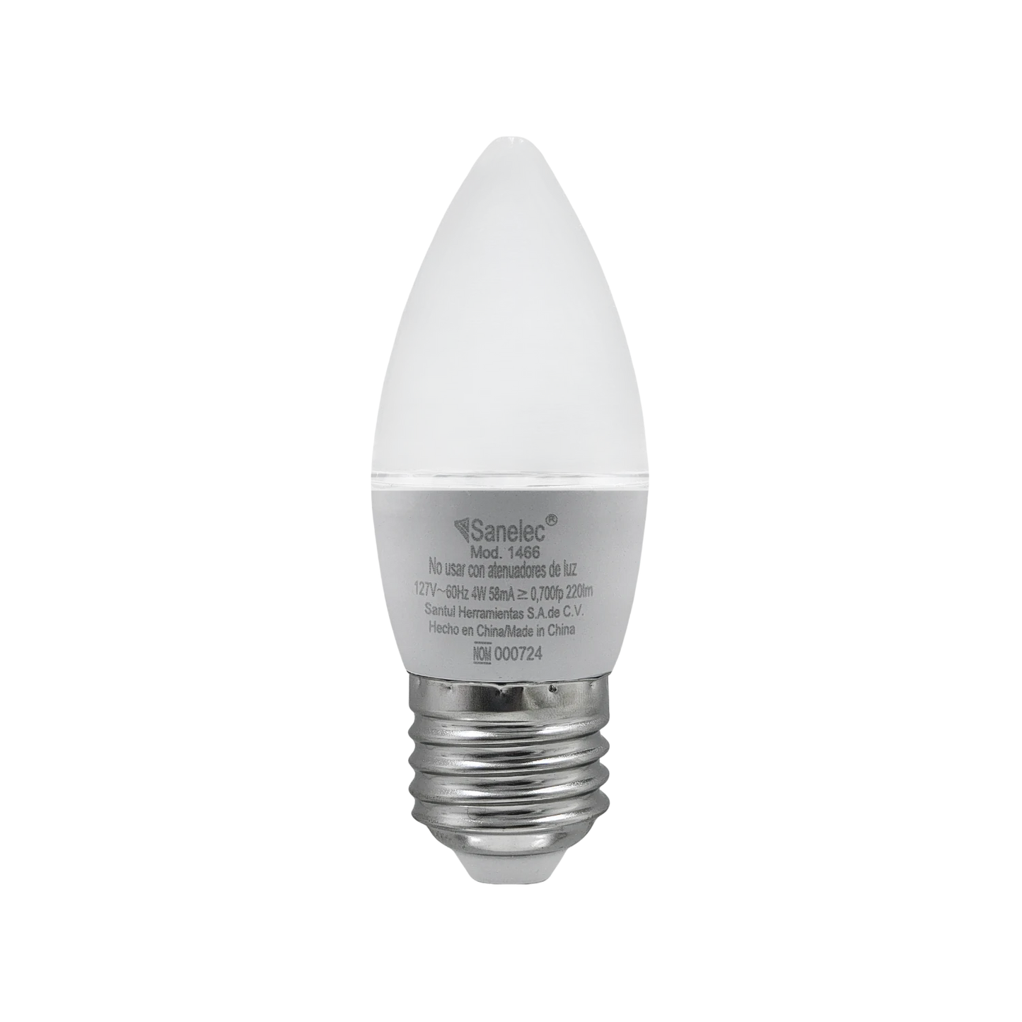 Foco LED Sanelec tipo vela 4W luz fría, rosca E27, para candelabros y decoración interior