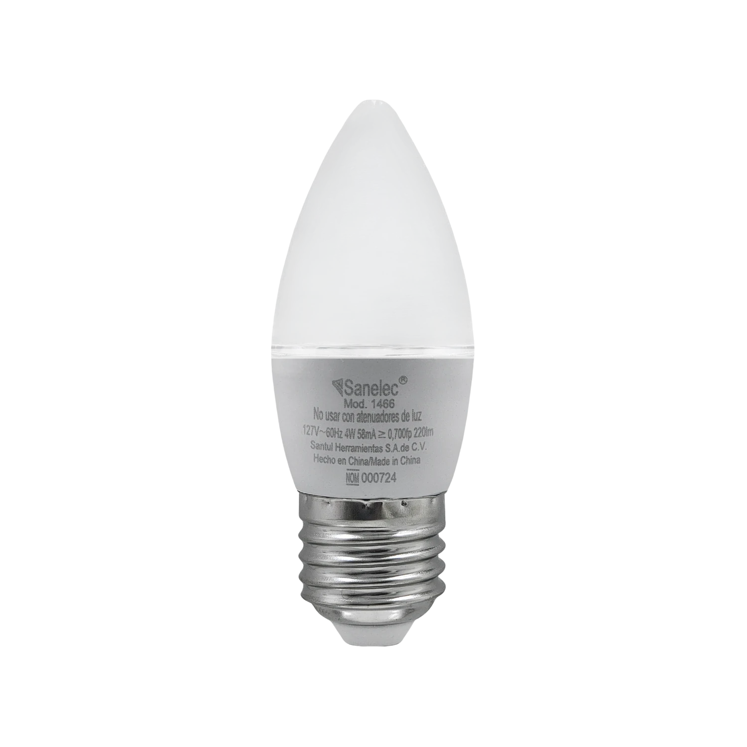 Foco LED Sanelec tipo vela 4W luz fría, rosca E27, para candelabros y decoración interior