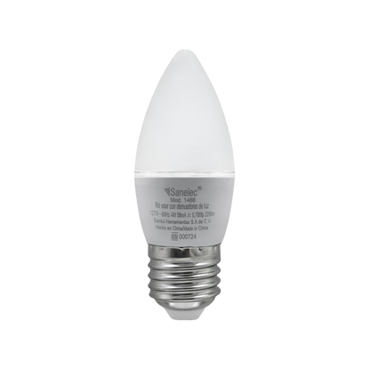 Foco LED Sanelec tipo vela 4W luz fría, rosca E27, para candelabros y decoración interior
