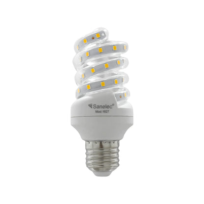 Foco LED espiral Sanelec Mod. 1627 base E27 para ahorro de energía e iluminación eficiente en interiores